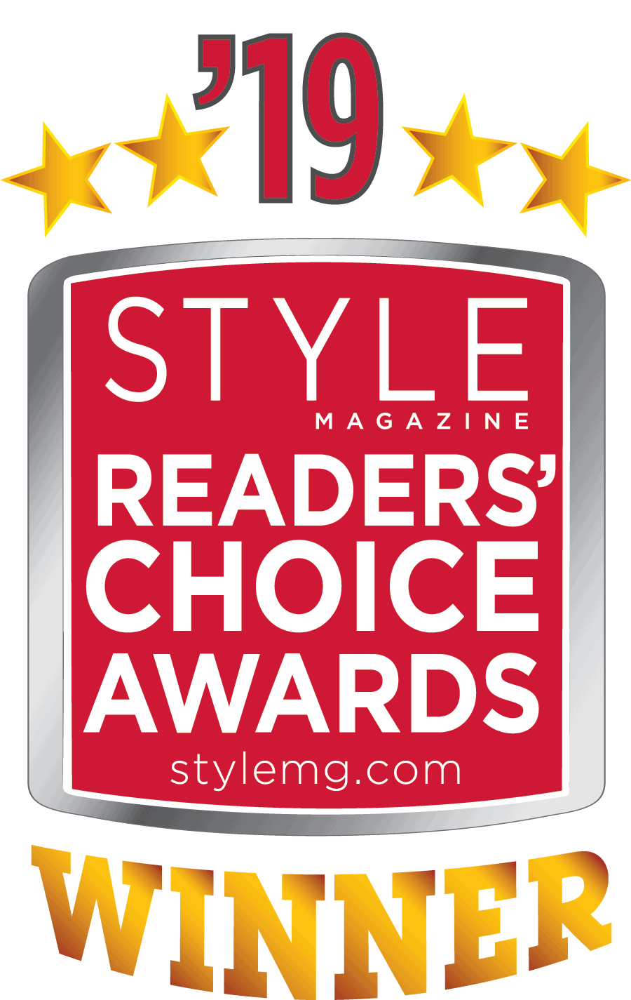 A badge that says style magazine readers ' choice awards.