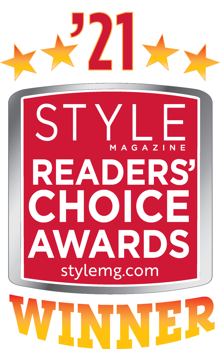 A badge that says style magazine readers ' choice awards.