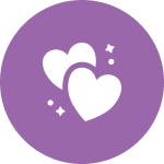 Two hearts are shown in a purple circle.