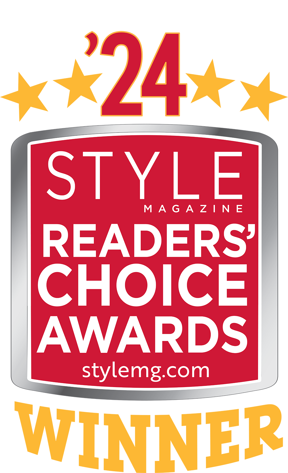 A badge that says style magazine readers ' choice awards.